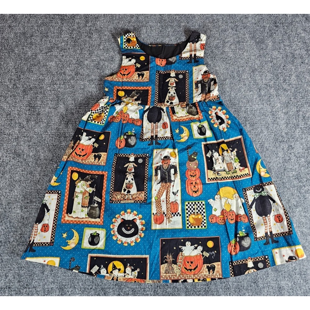 Daisy Kingdom Halloween Dress Girls Size 6-8 Cotton Fabric Vintage Home Sewn